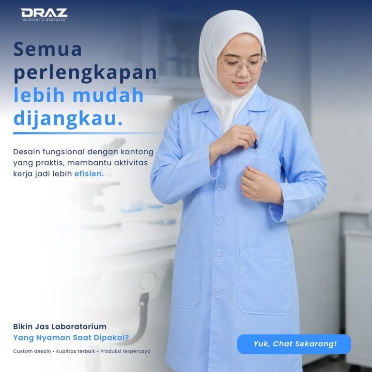 Perlengkapan kerja yang mudah dijangkau membuat pekerjaan terasa lebih praktis.Jas laboratorium