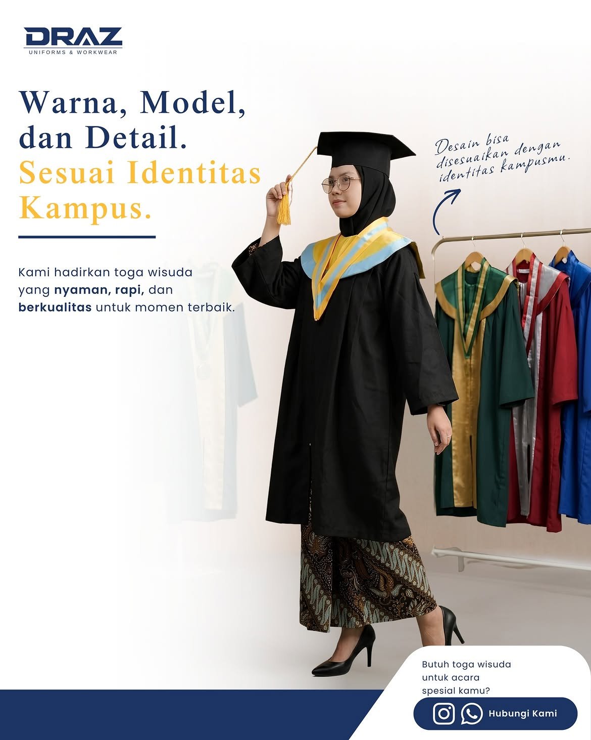 🎓✨ Setiap kampus memiliki identitas yang unik. Karena itu, toga wisuda juga harus mampu merepre